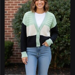 Adyson Parker Mint and Black Colorblock Cardigan